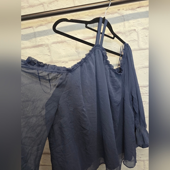 NWT INC International Concepts Plus Size Cold Shoulder Blouse Indigo Sea 3X - Picture 5 of 6